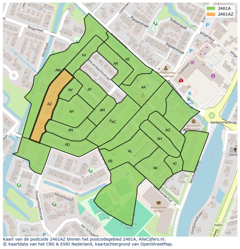 Afbeelding van het postcodegebied 2461 AZ op de kaart.