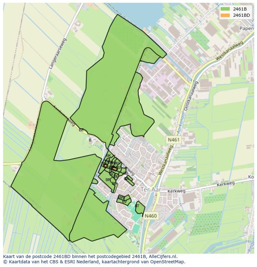 Afbeelding van het postcodegebied 2461 BD op de kaart.