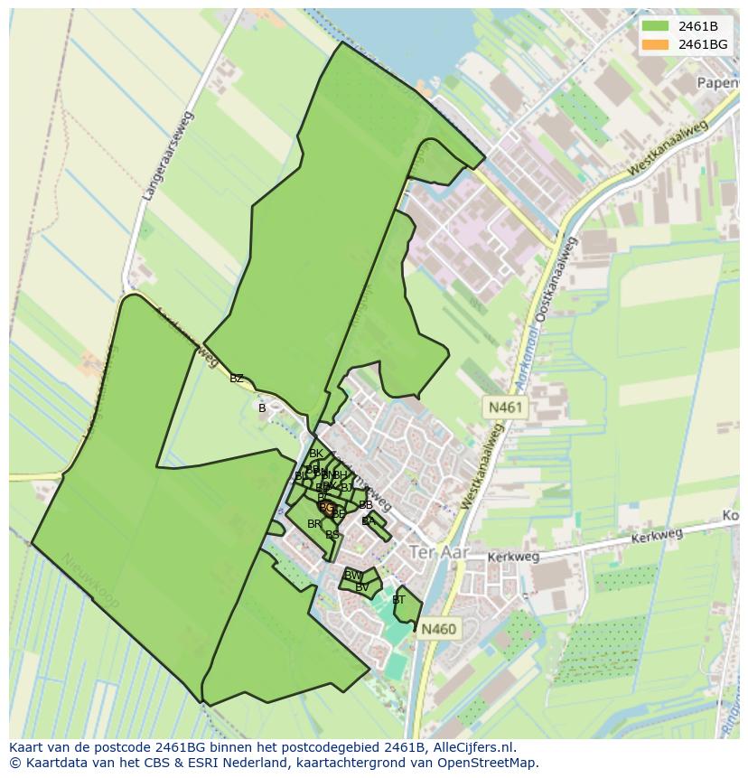 Afbeelding van het postcodegebied 2461 BG op de kaart.