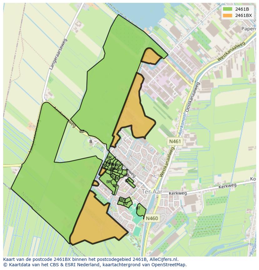 Afbeelding van het postcodegebied 2461 BX op de kaart.