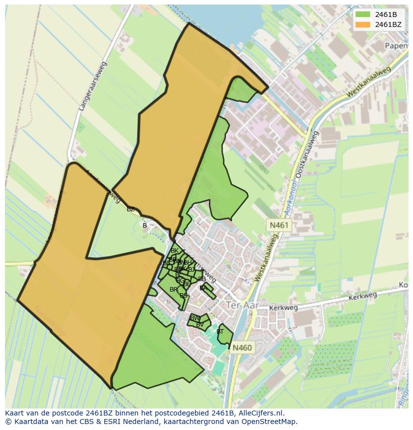 Afbeelding van het postcodegebied 2461 BZ op de kaart.