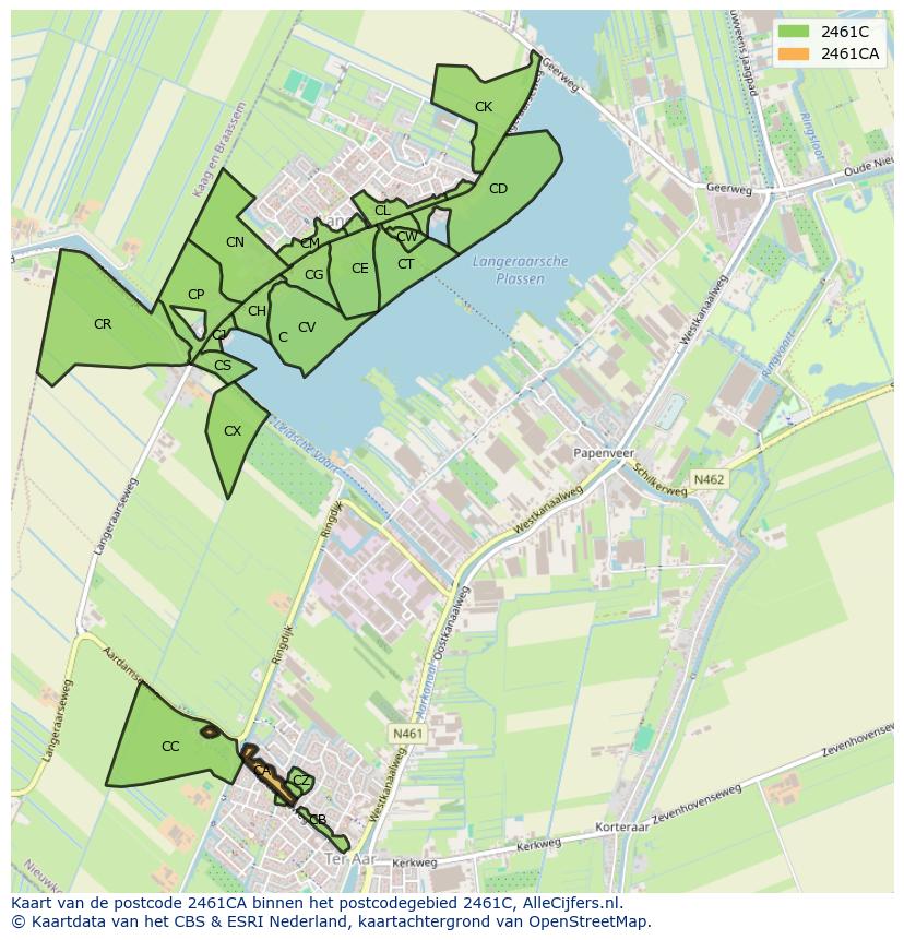 Afbeelding van het postcodegebied 2461 CA op de kaart.