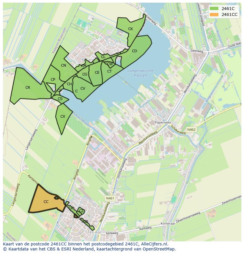 Afbeelding van het postcodegebied 2461 CC op de kaart.