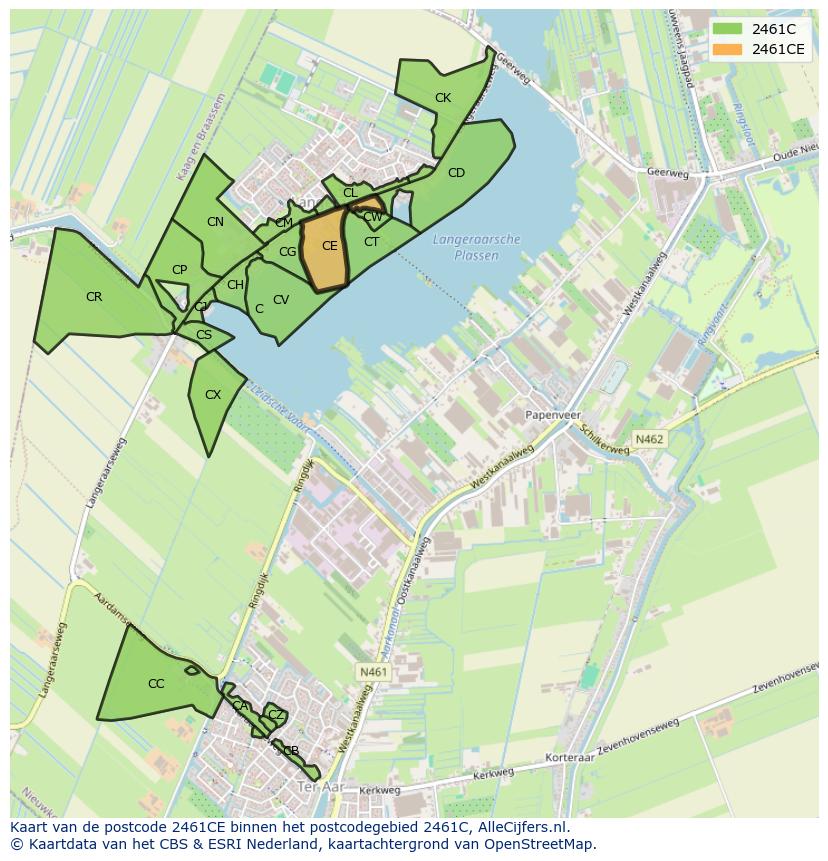 Afbeelding van het postcodegebied 2461 CE op de kaart.