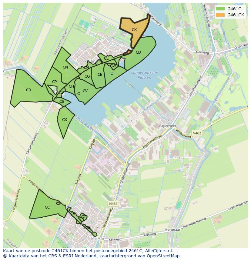 Afbeelding van het postcodegebied 2461 CK op de kaart.