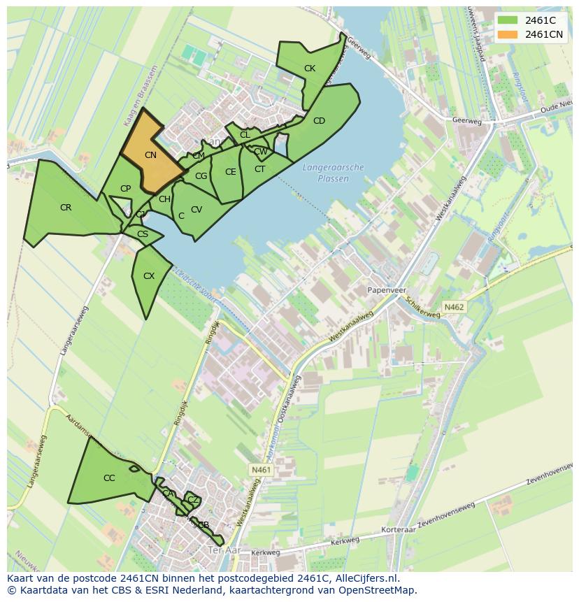 Afbeelding van het postcodegebied 2461 CN op de kaart.