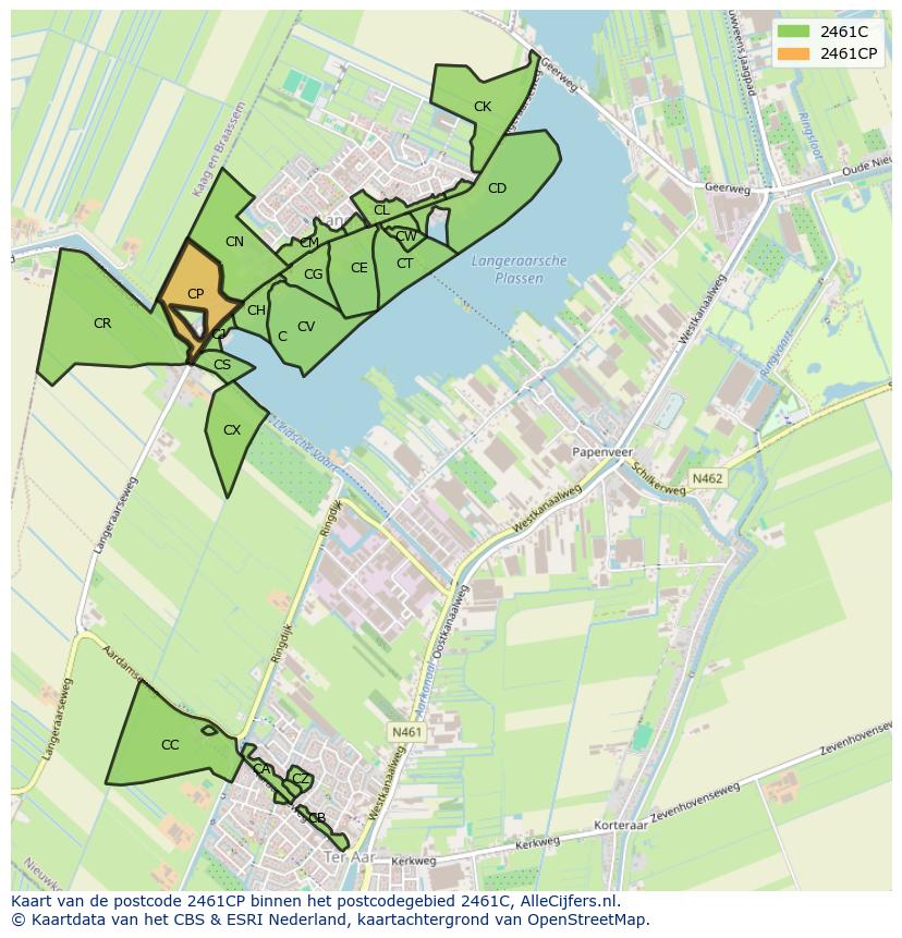 Afbeelding van het postcodegebied 2461 CP op de kaart.