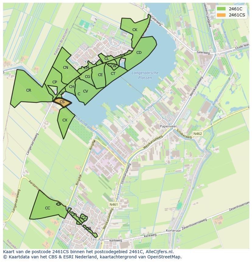 Afbeelding van het postcodegebied 2461 CS op de kaart.