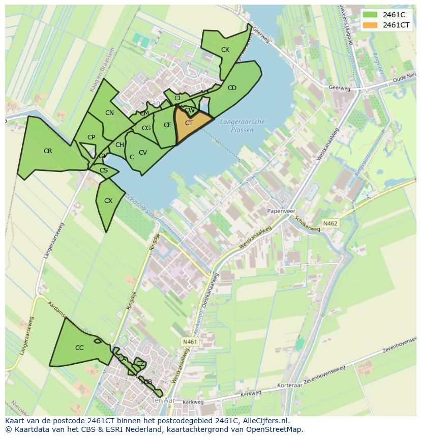 Afbeelding van het postcodegebied 2461 CT op de kaart.
