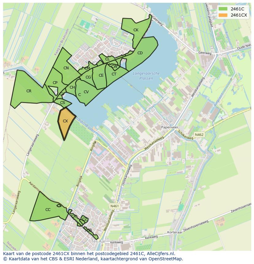 Afbeelding van het postcodegebied 2461 CX op de kaart.