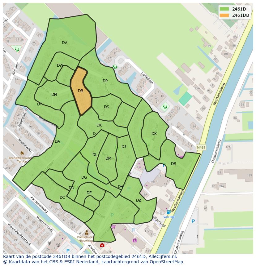 Afbeelding van het postcodegebied 2461 DB op de kaart.