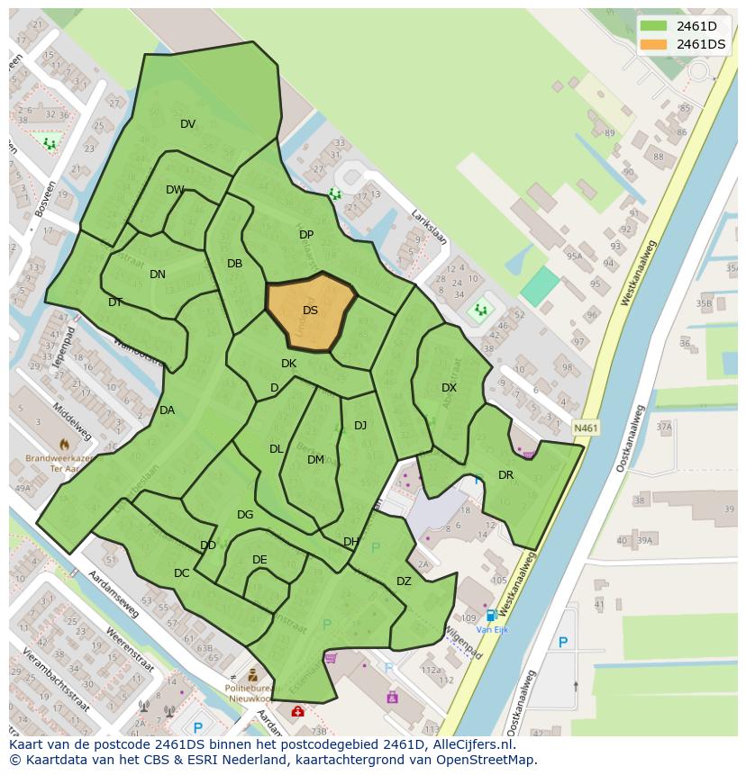Afbeelding van het postcodegebied 2461 DS op de kaart.