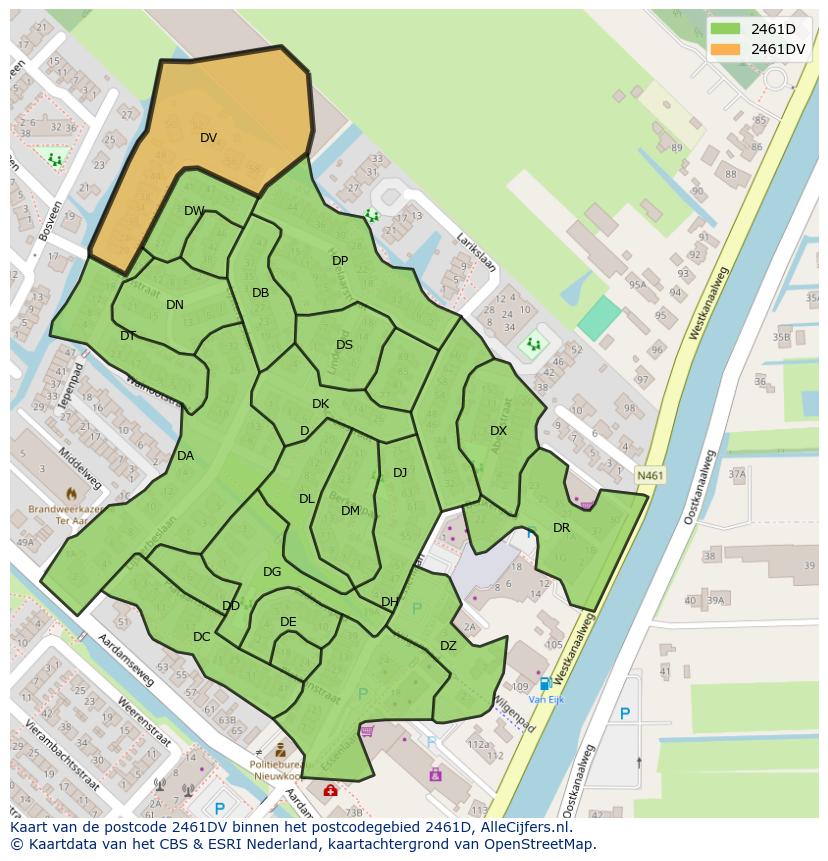 Afbeelding van het postcodegebied 2461 DV op de kaart.