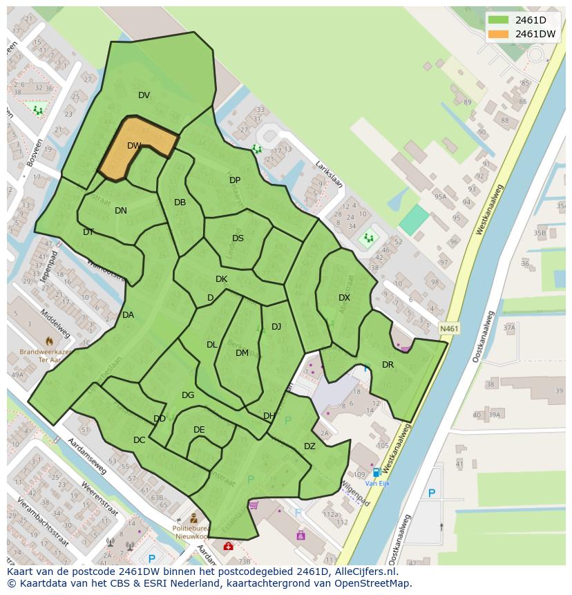 Afbeelding van het postcodegebied 2461 DW op de kaart.