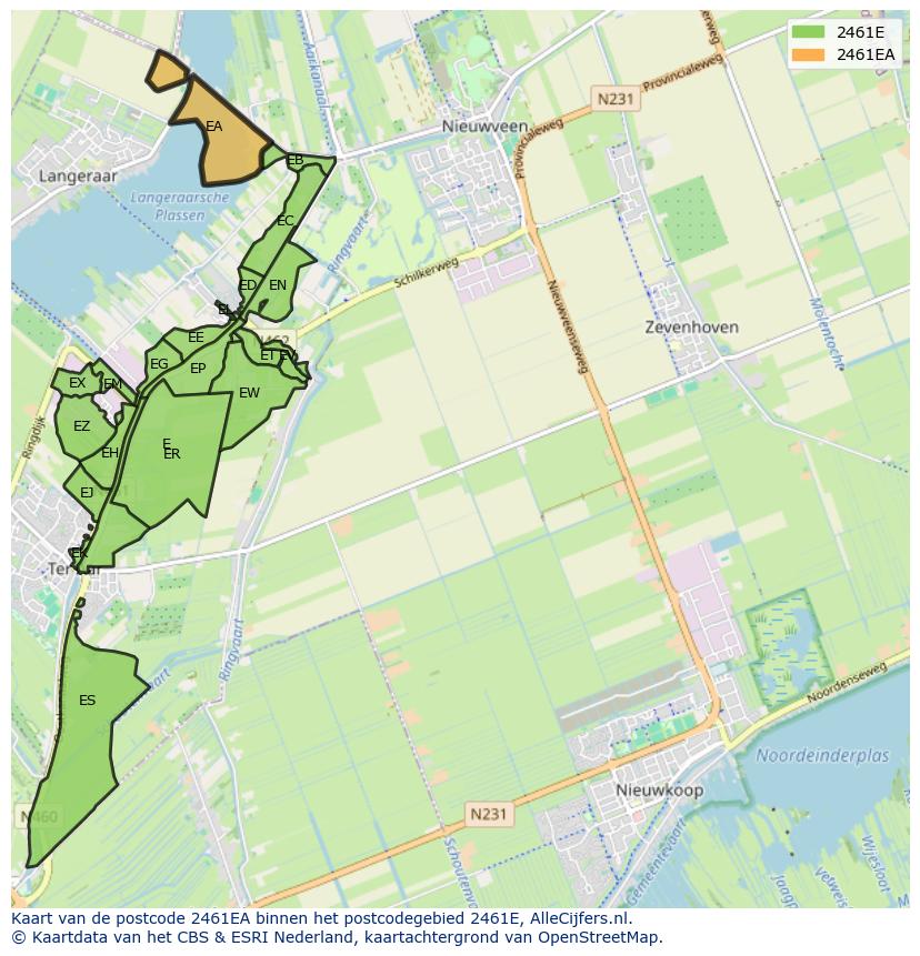 Afbeelding van het postcodegebied 2461 EA op de kaart.
