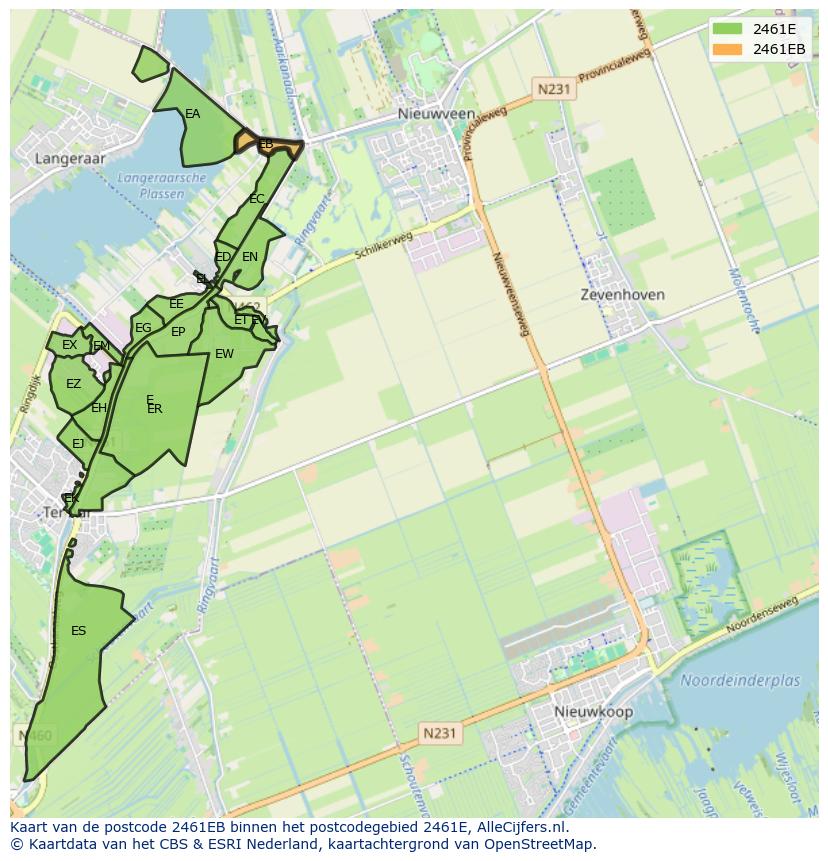 Afbeelding van het postcodegebied 2461 EB op de kaart.