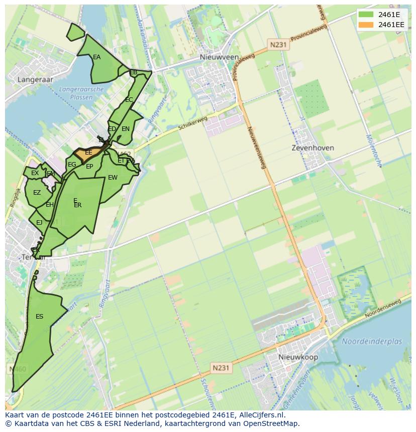 Afbeelding van het postcodegebied 2461 EE op de kaart.