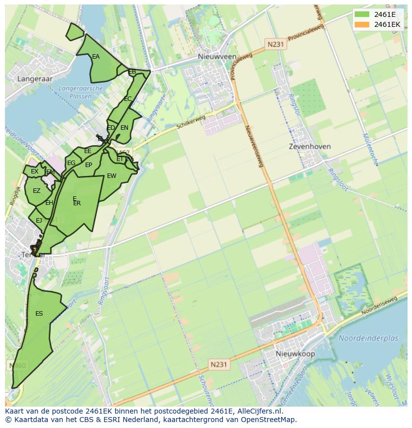 Afbeelding van het postcodegebied 2461 EK op de kaart.