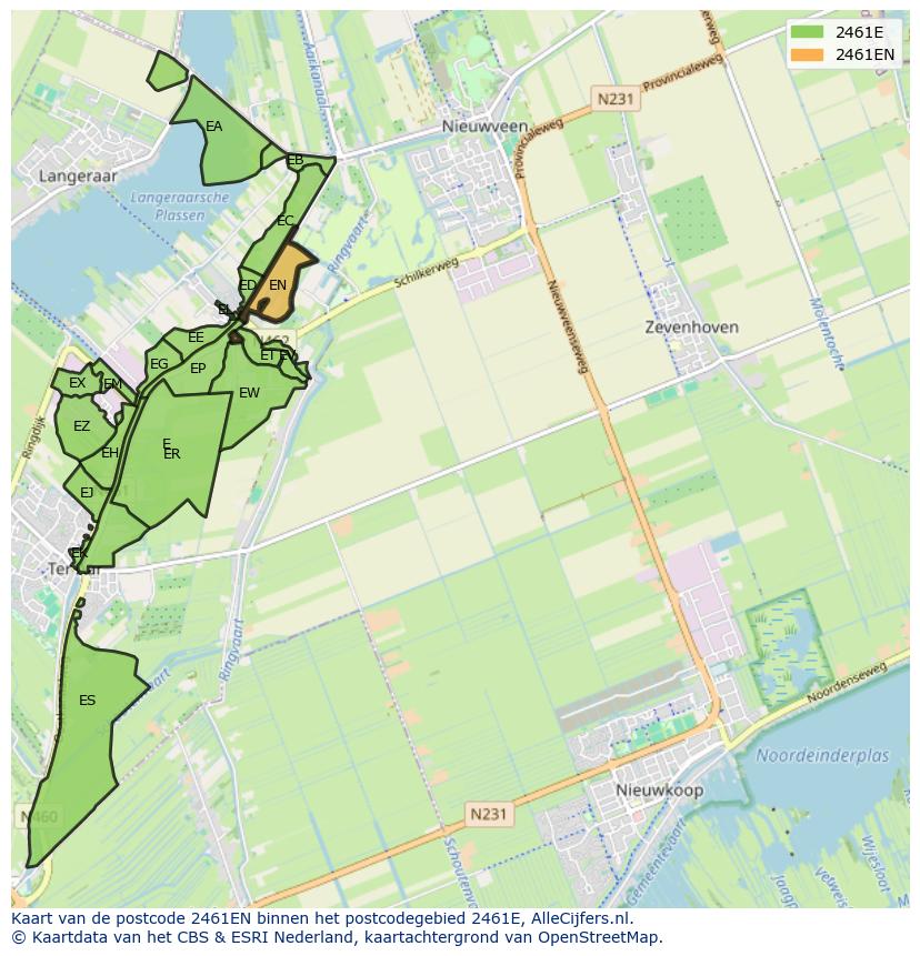 Afbeelding van het postcodegebied 2461 EN op de kaart.