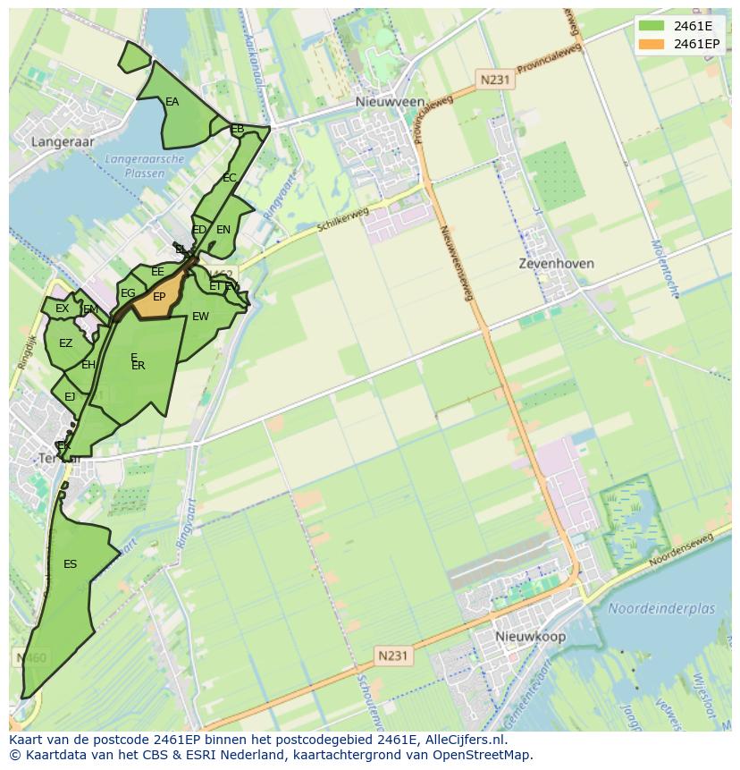 Afbeelding van het postcodegebied 2461 EP op de kaart.
