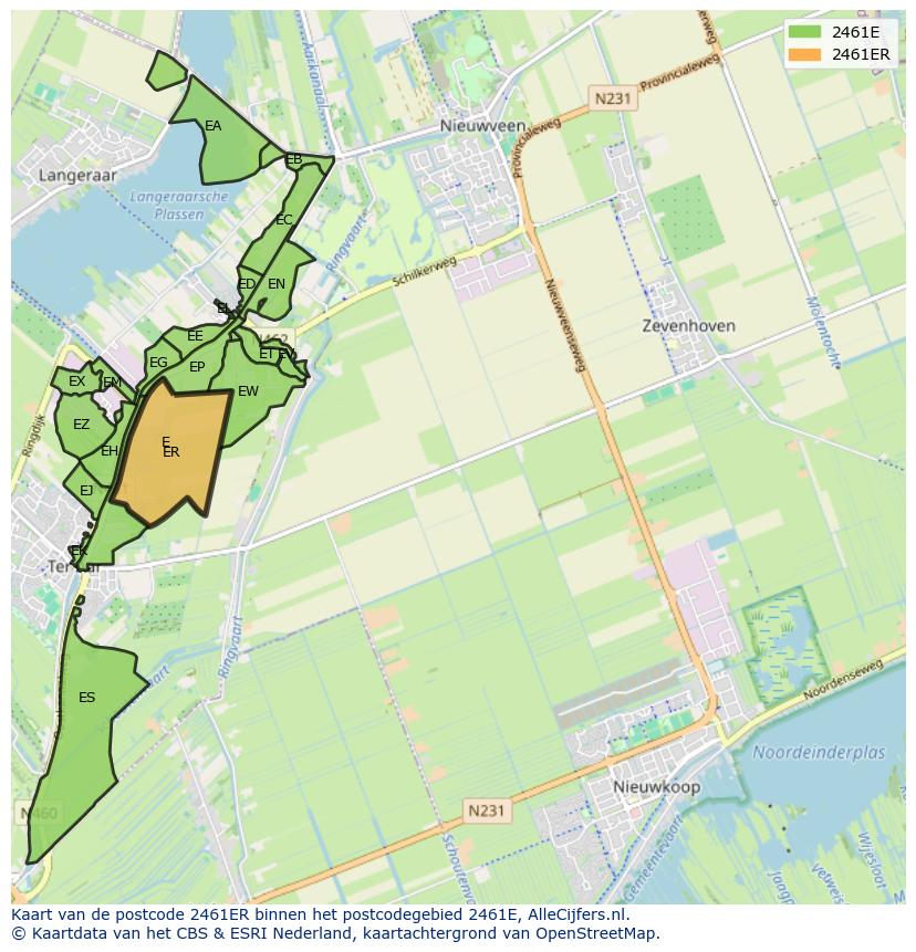 Afbeelding van het postcodegebied 2461 ER op de kaart.