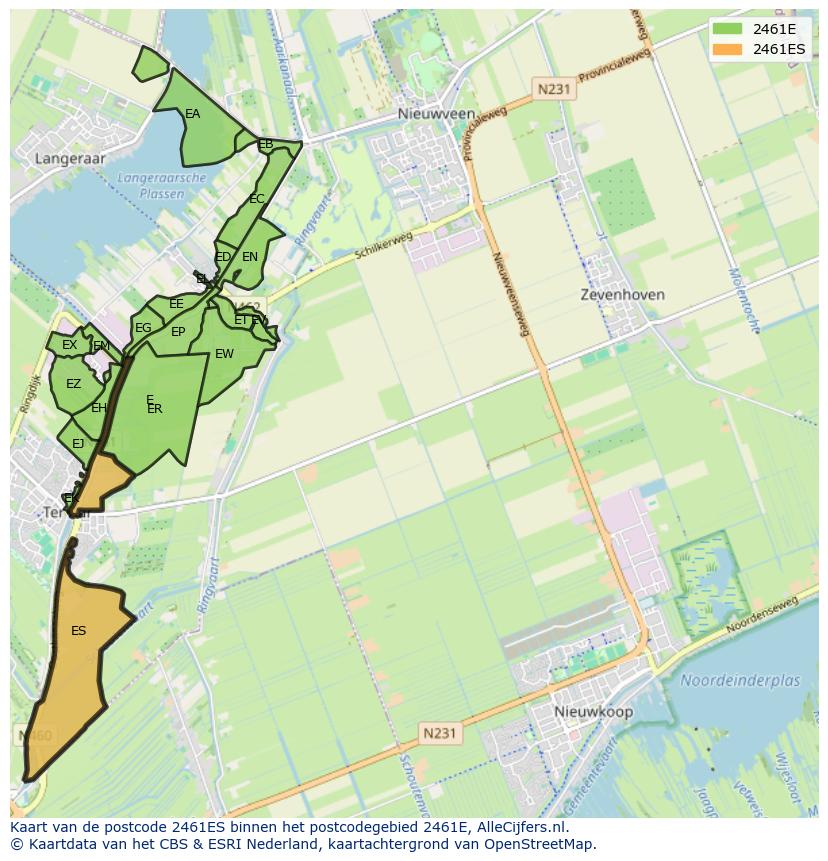 Afbeelding van het postcodegebied 2461 ES op de kaart.