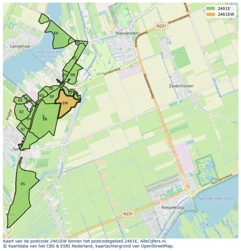 Afbeelding van het postcodegebied 2461 EW op de kaart.