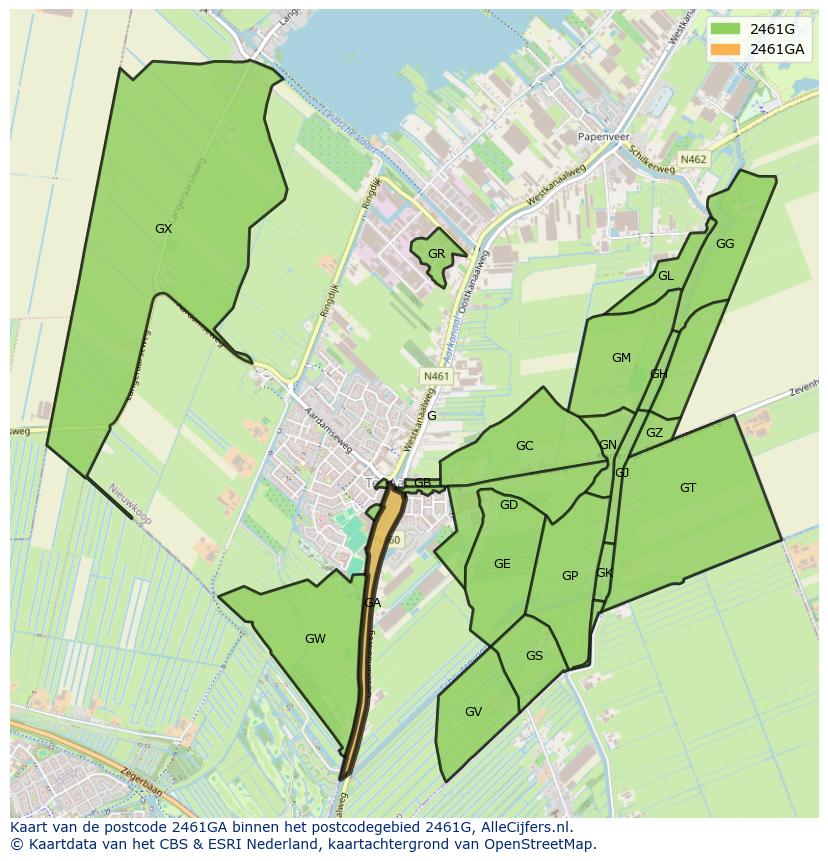Afbeelding van het postcodegebied 2461 GA op de kaart.