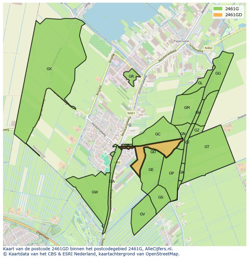Afbeelding van het postcodegebied 2461 GD op de kaart.