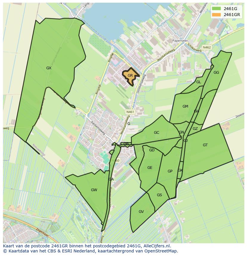 Afbeelding van het postcodegebied 2461 GR op de kaart.