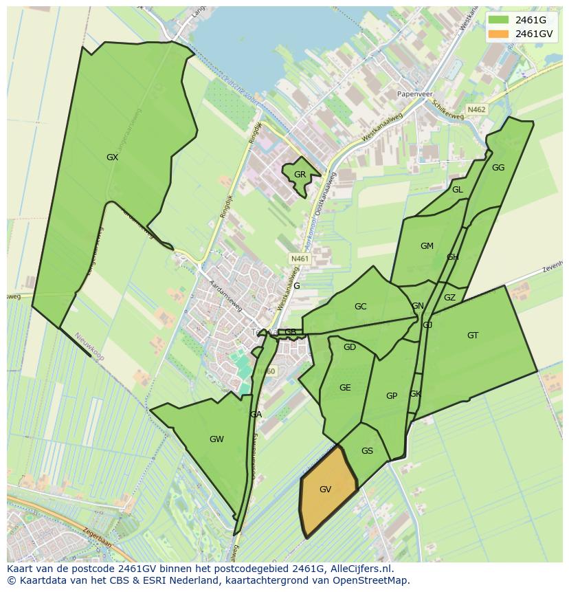 Afbeelding van het postcodegebied 2461 GV op de kaart.