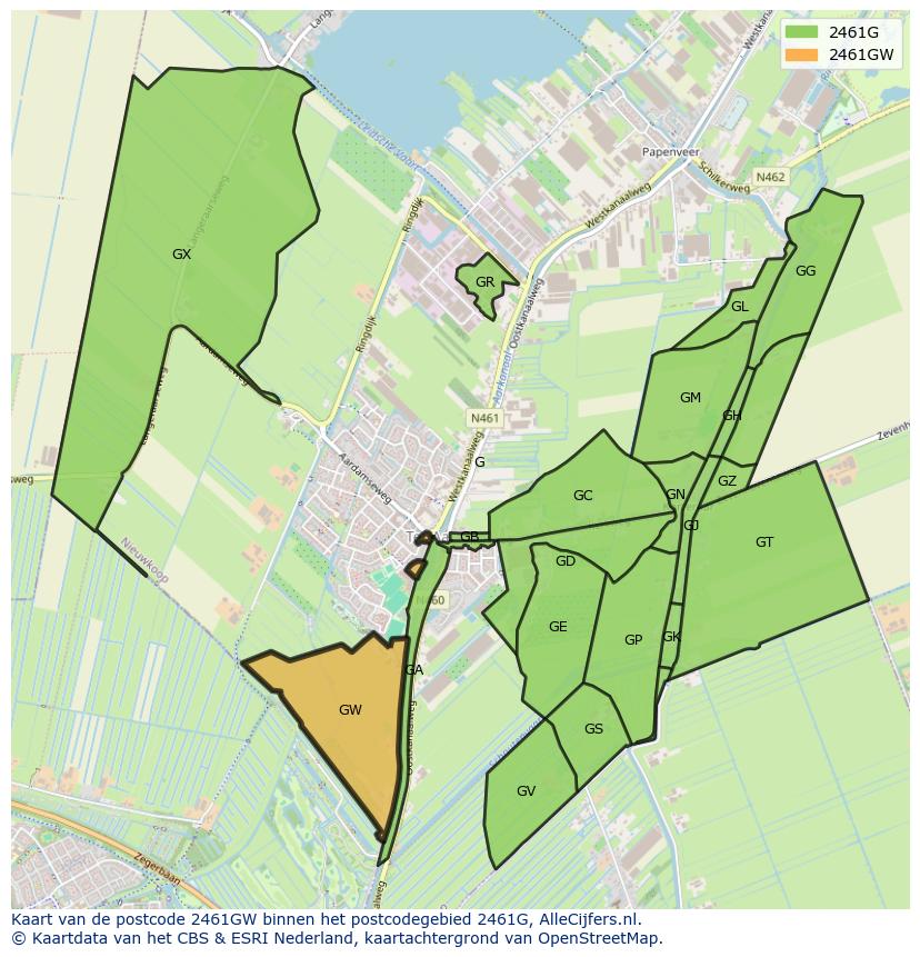 Afbeelding van het postcodegebied 2461 GW op de kaart.
