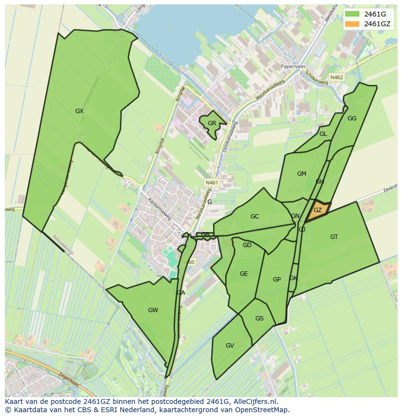 Afbeelding van het postcodegebied 2461 GZ op de kaart.