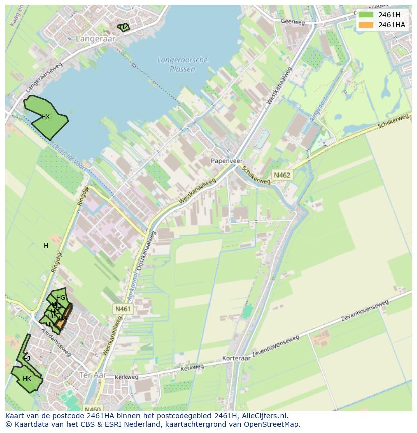 Afbeelding van het postcodegebied 2461 HA op de kaart.