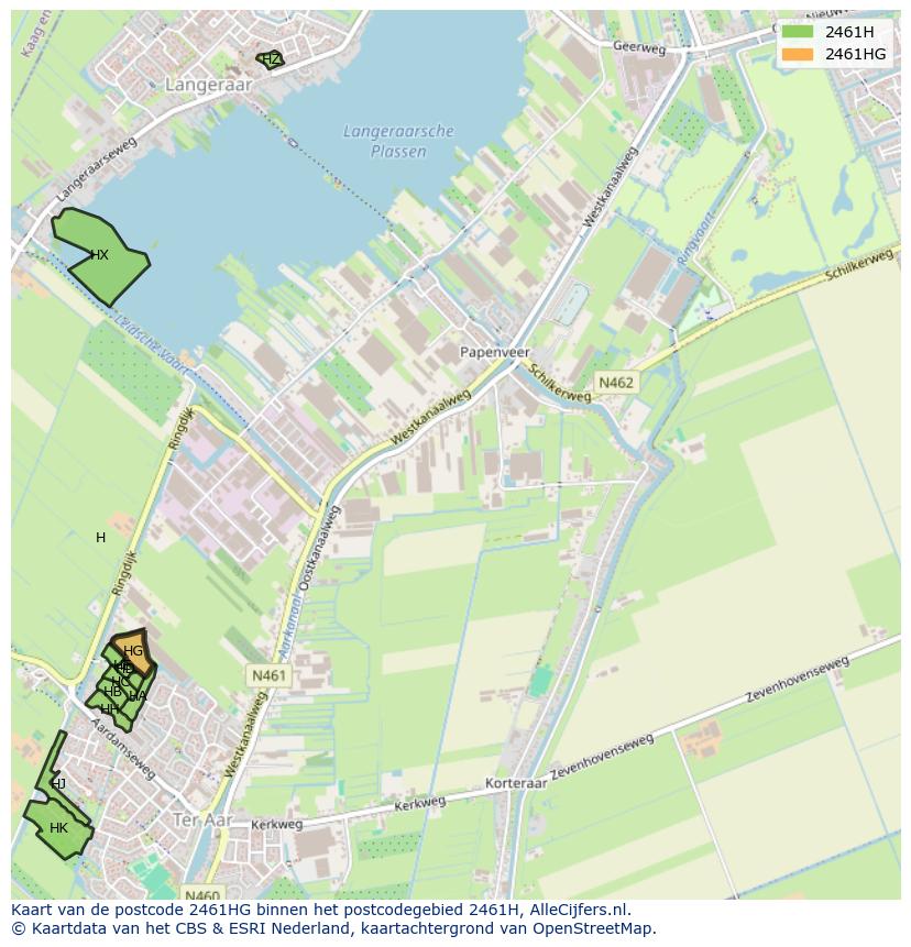 Afbeelding van het postcodegebied 2461 HG op de kaart.