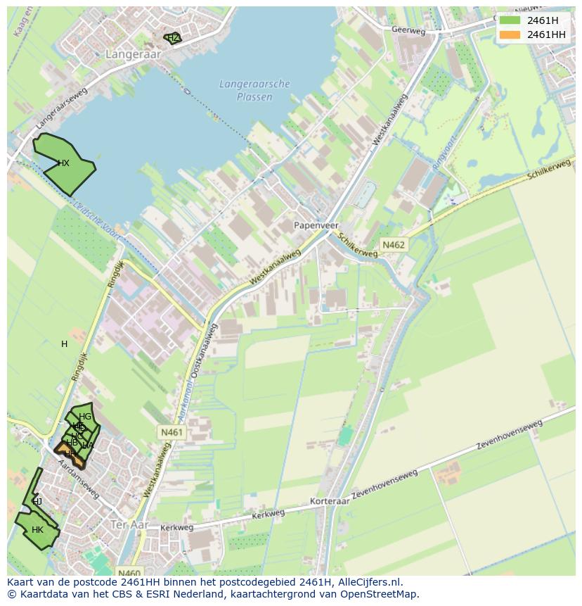 Afbeelding van het postcodegebied 2461 HH op de kaart.