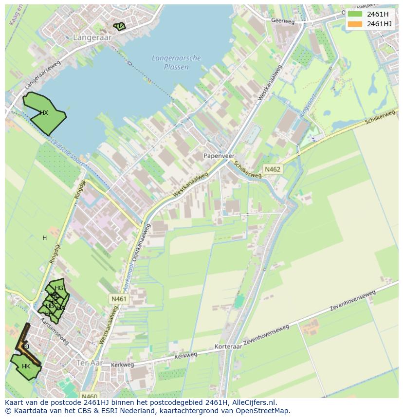 Afbeelding van het postcodegebied 2461 HJ op de kaart.