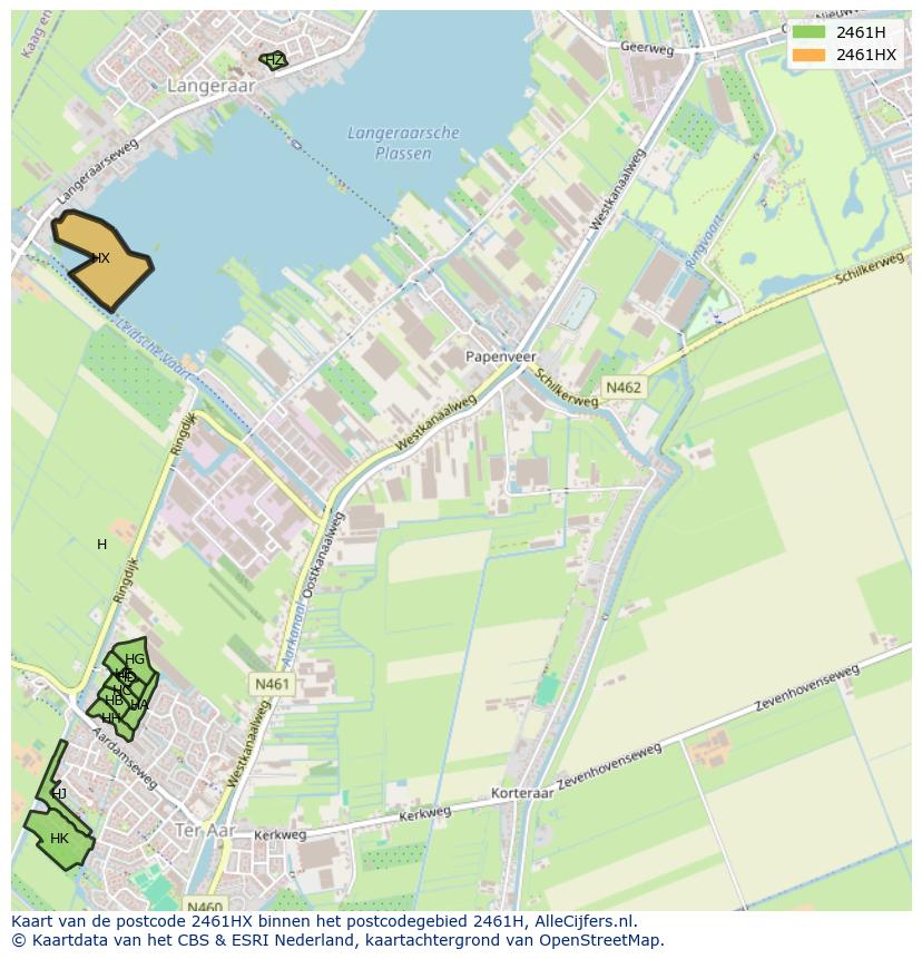 Afbeelding van het postcodegebied 2461 HX op de kaart.