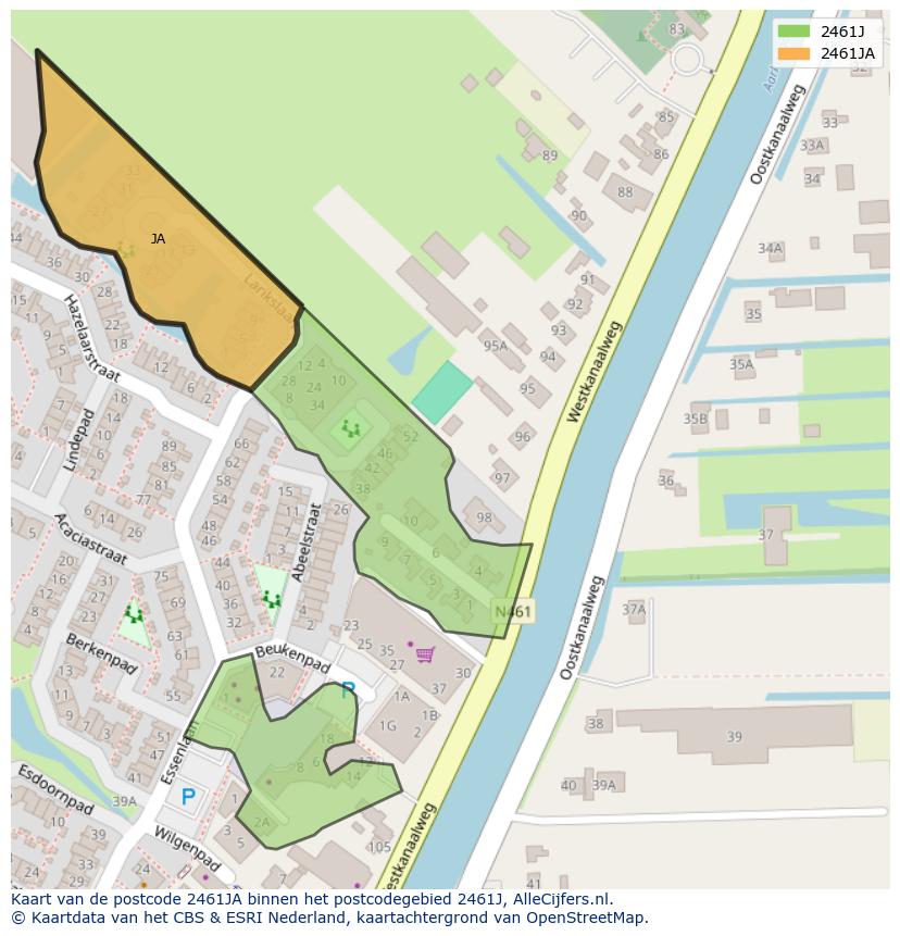 Afbeelding van het postcodegebied 2461 JA op de kaart.