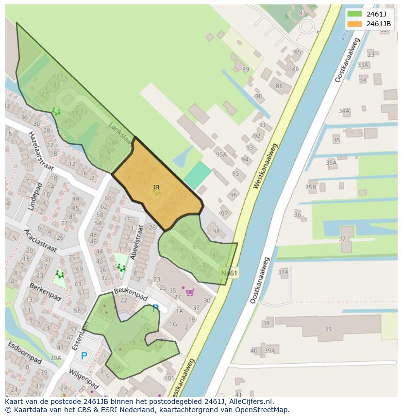 Afbeelding van het postcodegebied 2461 JB op de kaart.