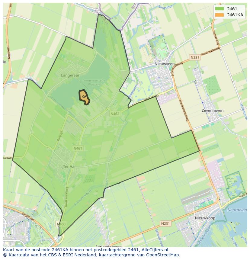 Afbeelding van het postcodegebied 2461 KA op de kaart.