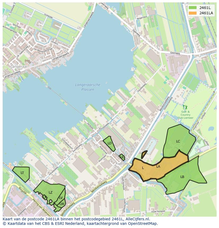 Afbeelding van het postcodegebied 2461 LA op de kaart.