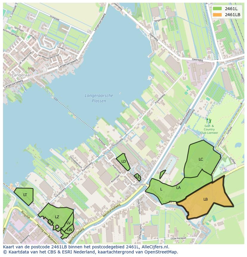 Afbeelding van het postcodegebied 2461 LB op de kaart.