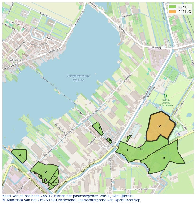 Afbeelding van het postcodegebied 2461 LC op de kaart.