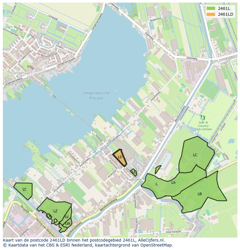 Afbeelding van het postcodegebied 2461 LD op de kaart.