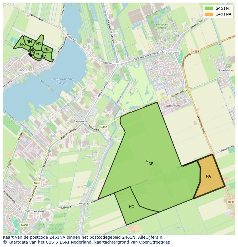 Afbeelding van het postcodegebied 2461 NA op de kaart.