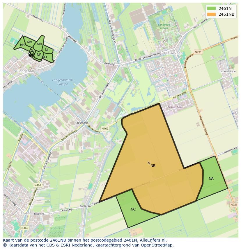 Afbeelding van het postcodegebied 2461 NB op de kaart.