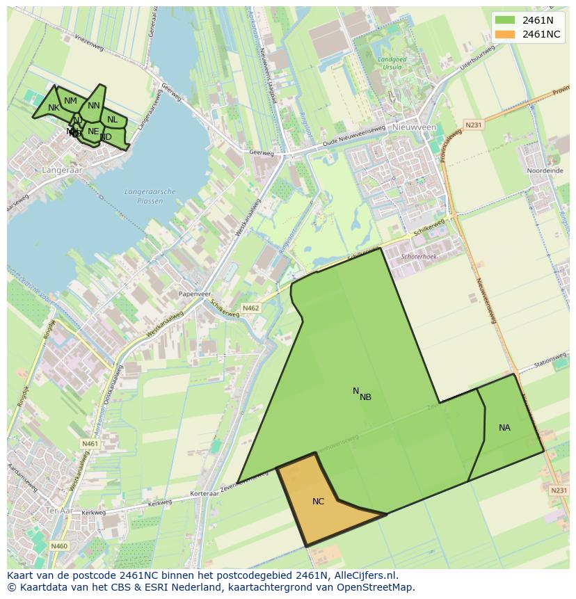 Afbeelding van het postcodegebied 2461 NC op de kaart.