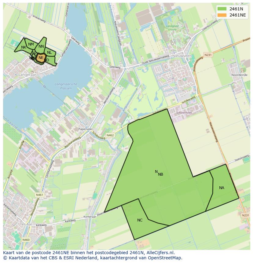 Afbeelding van het postcodegebied 2461 NE op de kaart.