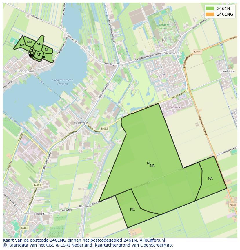 Afbeelding van het postcodegebied 2461 NG op de kaart.